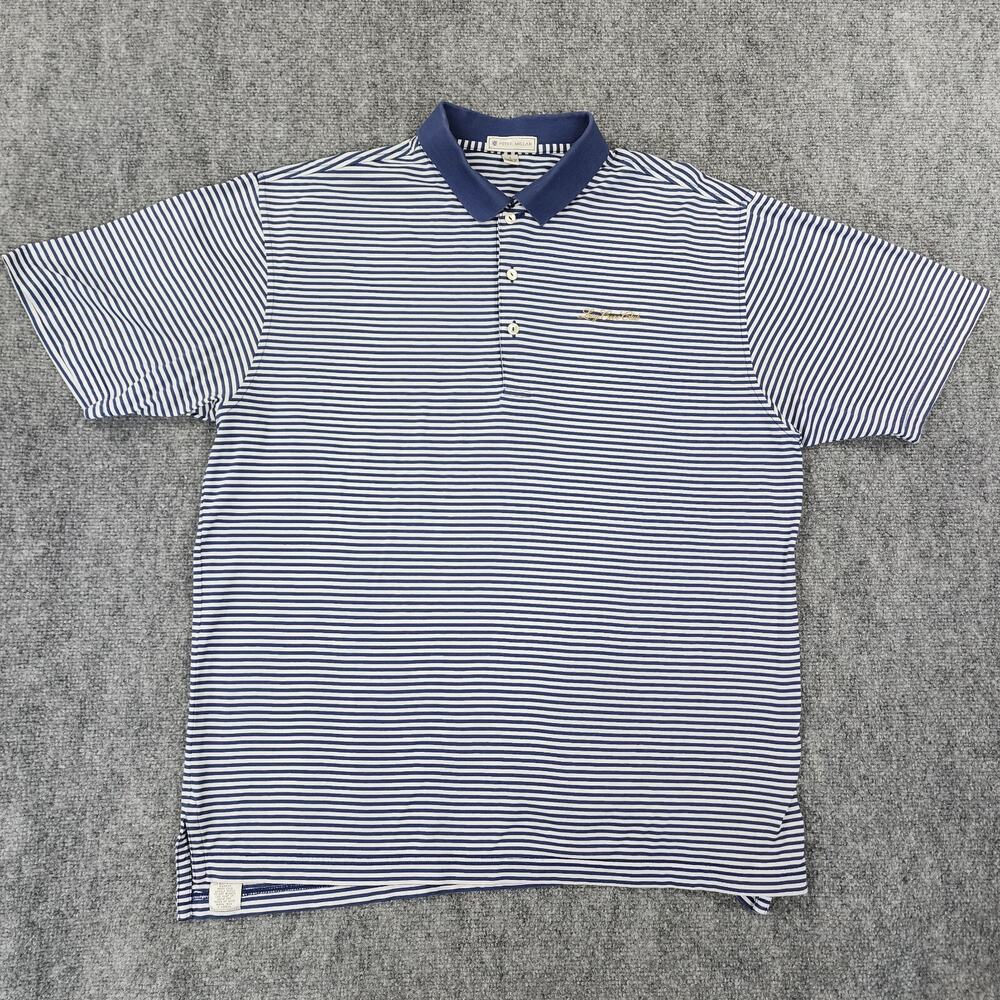 Peter Millar Shirt Mens Large Blue White Stripe Polo Performane long Cove Club